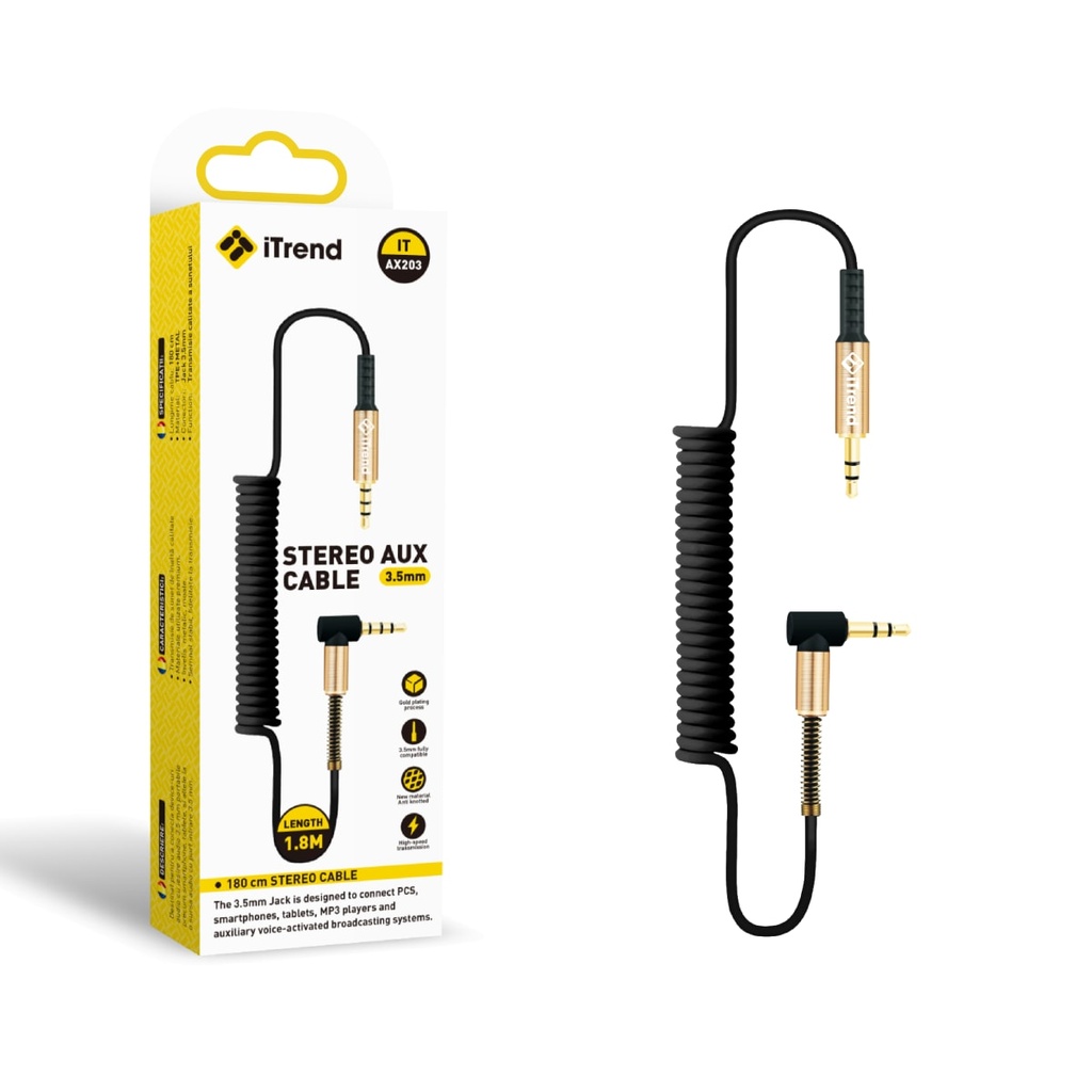 [AX203-BK] Cablu Audio, 3.5mm (M) la 3.5mm (M), 1.8m, NEGRU (AX203)