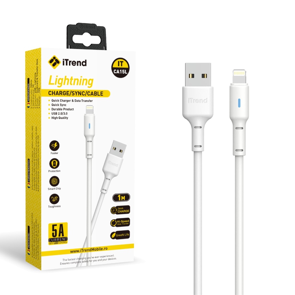 [CA15L-WH] Cablu Date si Incarcare, USB-A la Lightning, 1m, ALB (CA15L)