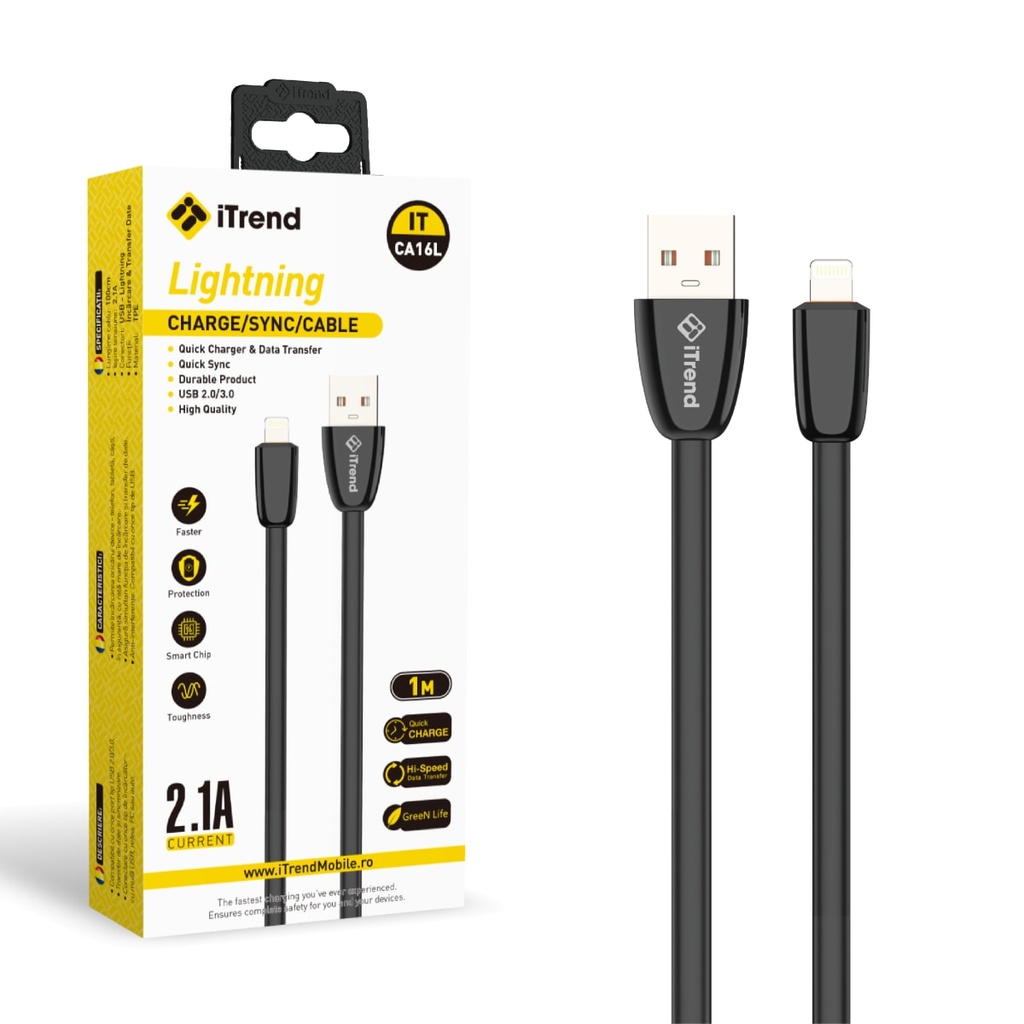 [CA16L-BK] Data and Charging Cable, USB-A to Lightning, 1m, BLACK (CA16L)