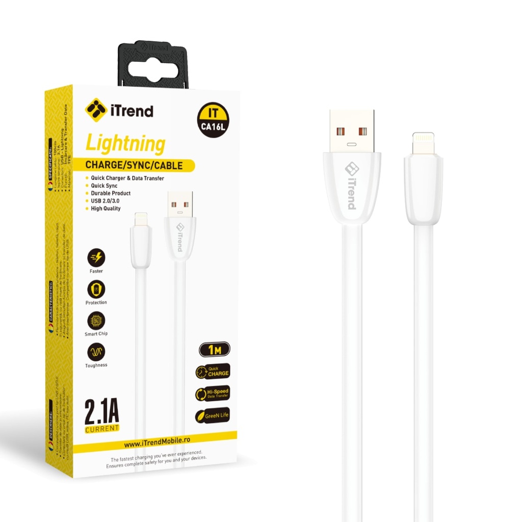 [CA16L-WH] Data and Charging Cable, USB-A to Lightning, 1m, WHITE (CA16L)