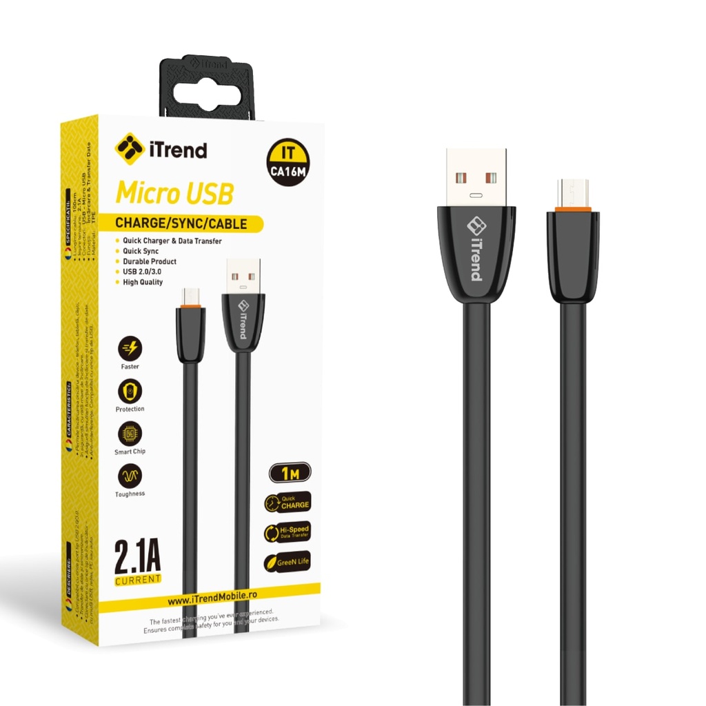 [CA16M-BK] Cablu Date si Incarcare, USB-A la Micro-USB, 1m, NEGRU (CA16M)