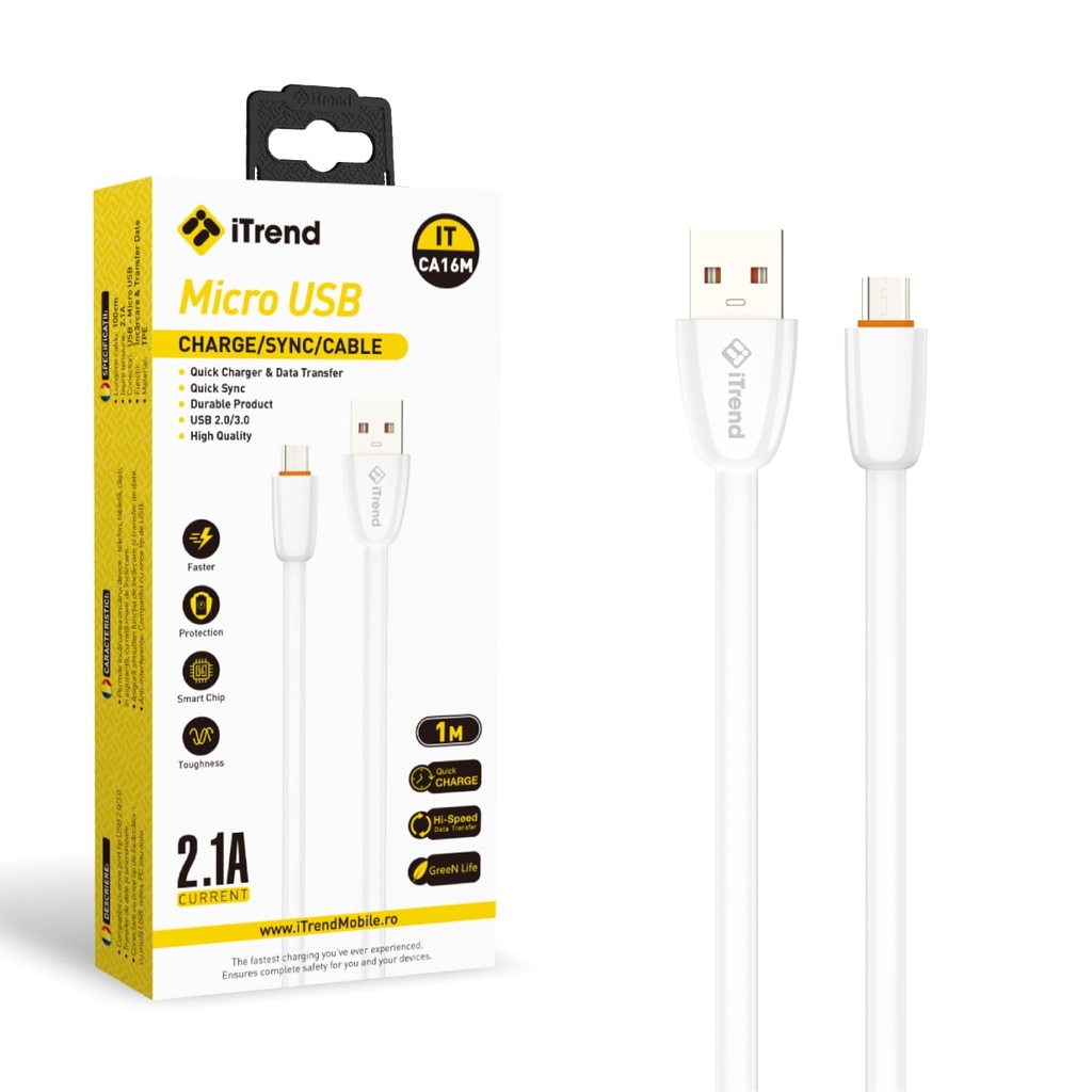 [CA16M-WH] Cablu Date si Incarcare, USB-A la Micro-USB, 1m, ALB (CA16M)