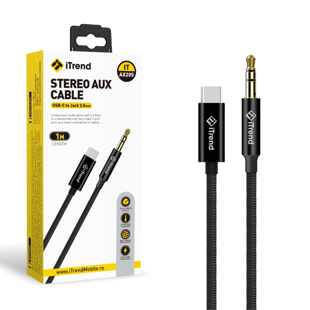 [AX205-BK] Cablu Audio, 3.5mm (M) la USB-C, 1m, NEGRU (AX205)