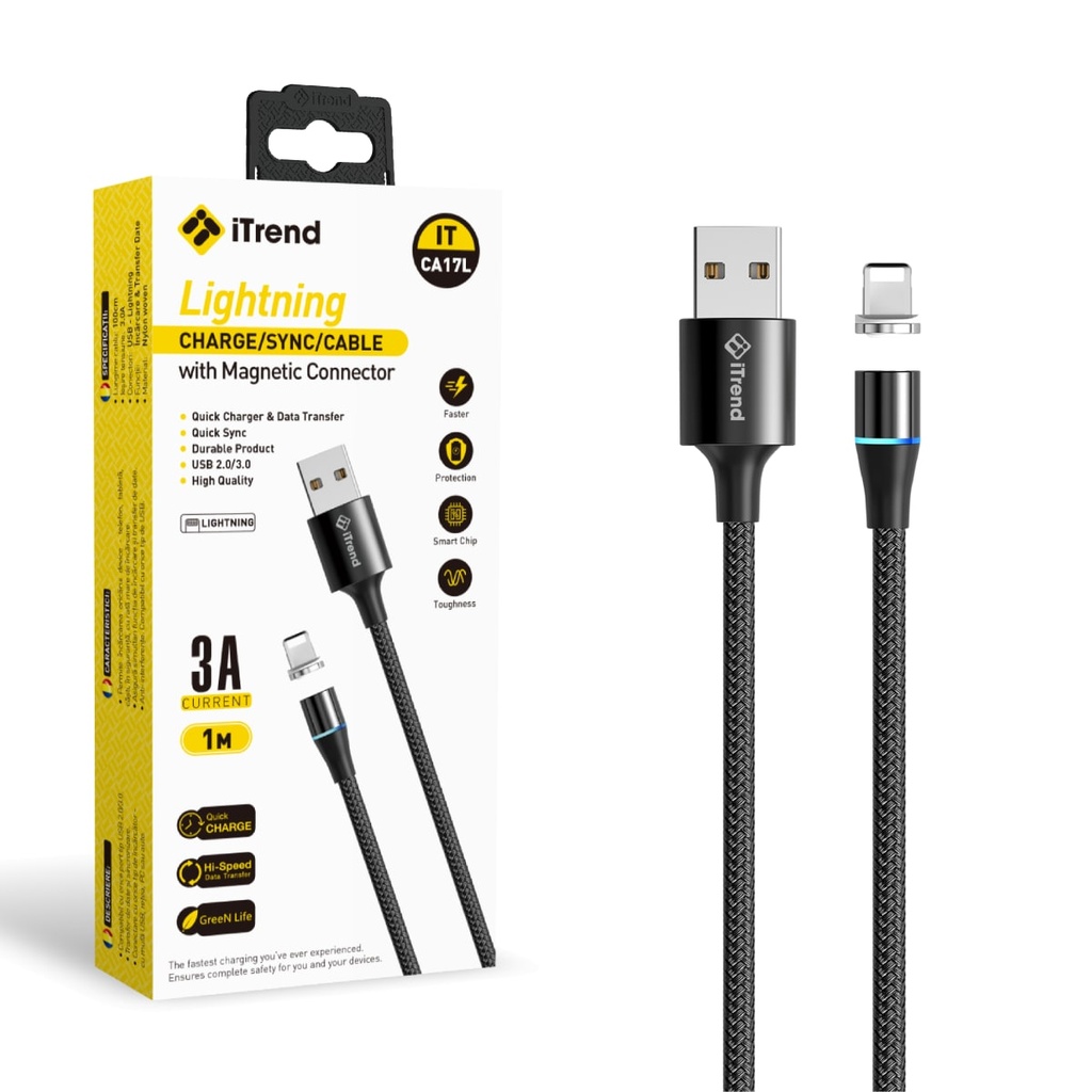 [CA17L-BK] Cablu Date si Incarcare, USB-A la Lightning, Conector Magnetic, 1m, NEGRU (CA17L)
