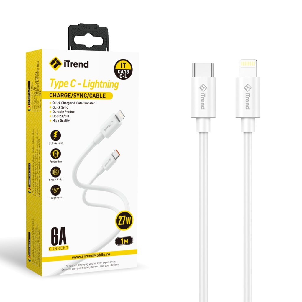 Data and Charging Cable, USB-C to Lightning, 1m, WHITE (CA18C-L)