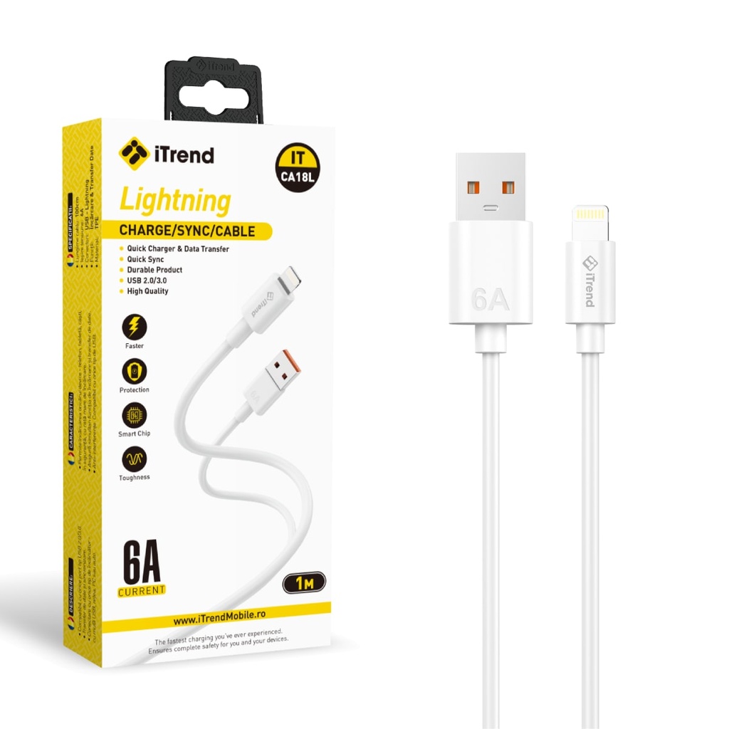 [CA18L-WH] Cablu Date si Incarcare, USB-A la Lightning, 1m, ALB (CA18L)