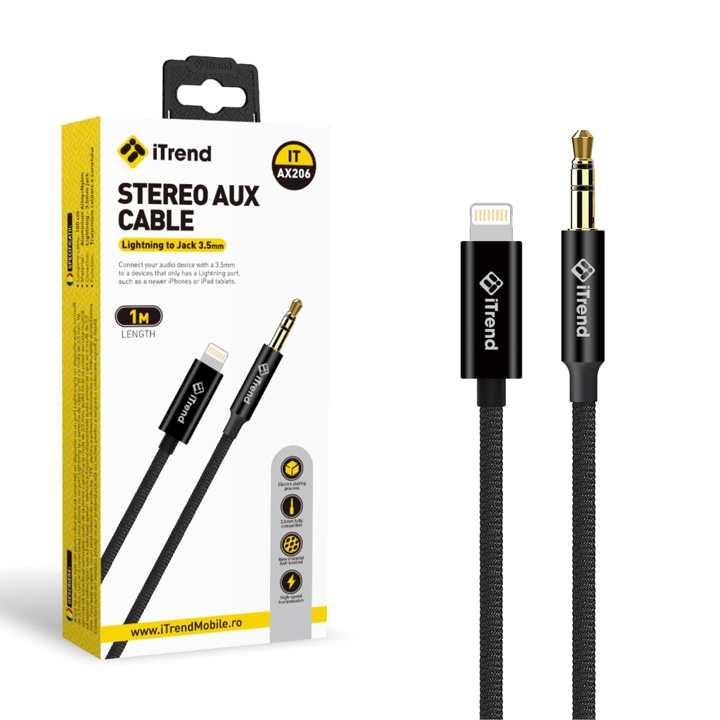[AX206-BK] Cablu Audio, 3.5mm (M) la Lightning, 1m, NEGRU (AX206)