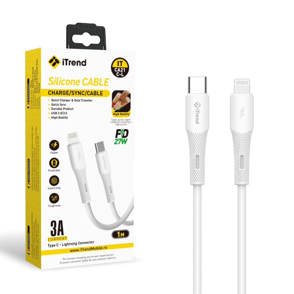 Cablu Date si Incarcare, USB-C la Lightning, 1m, ALB (CA21C-L)