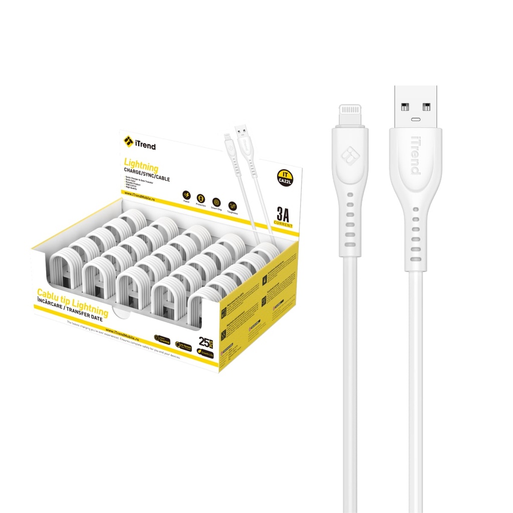 [CA22L-WH] Cablu Date si Incarcare, USB-A la Lightning, 1m, ALB (CA22L)