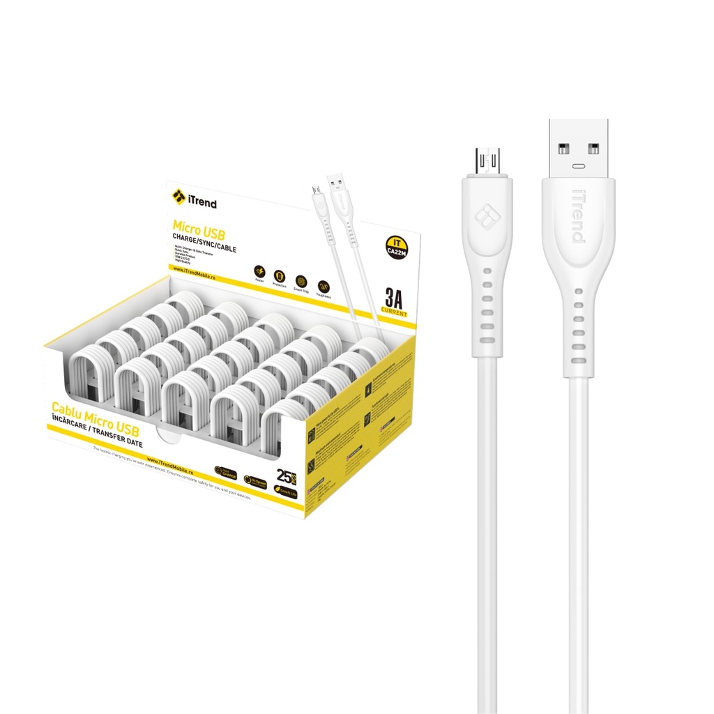 [CA22M-WH] Cablu Date si Incarcare, USB-A la Micro-USB, 1m, ALB (CA22M)