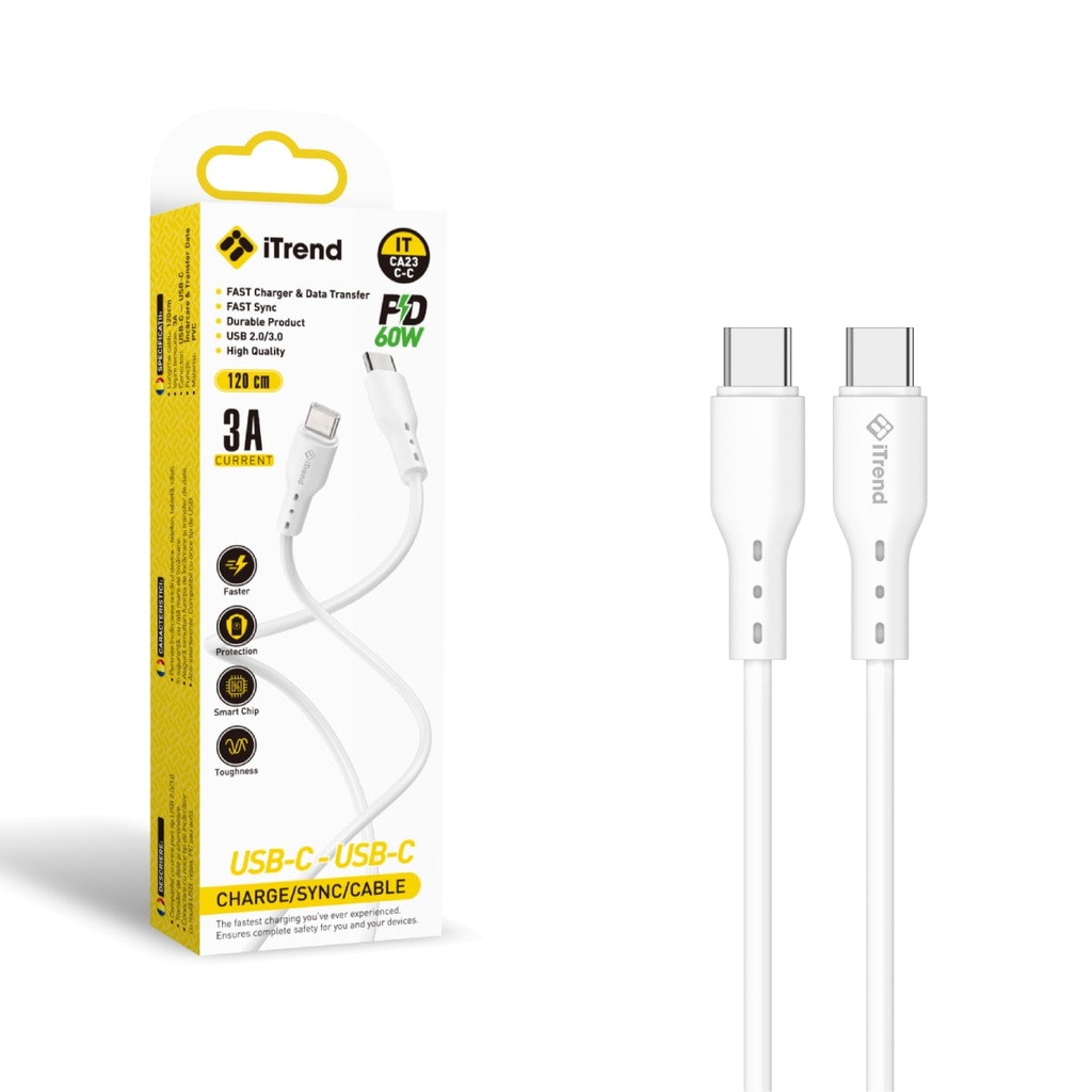 Cablu Date si Incarcare, USB-C la USB-C, 1.2m, ALB (CA23C-C)