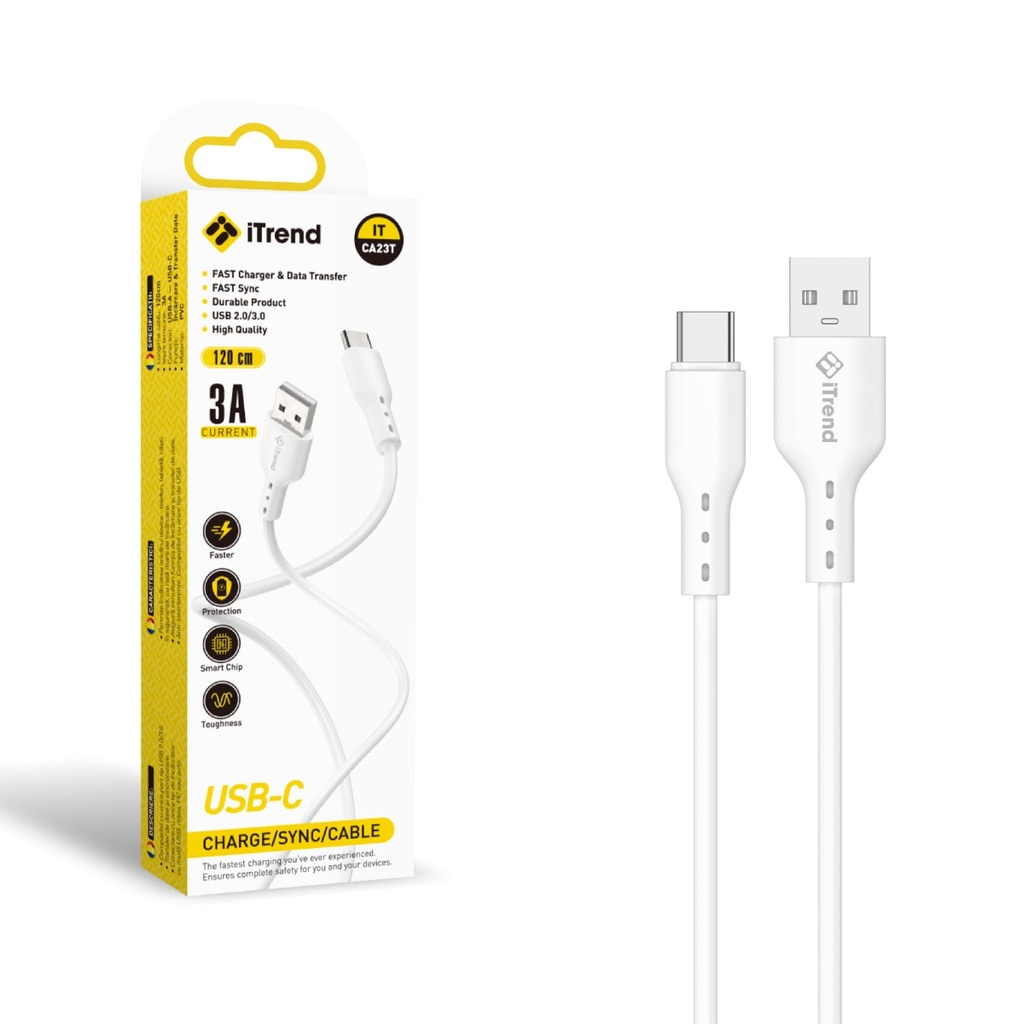 [CA23T-WH] Cablu Date si Incarcare, USB-A la USB-C, 1.2m, ALB (CA23T)