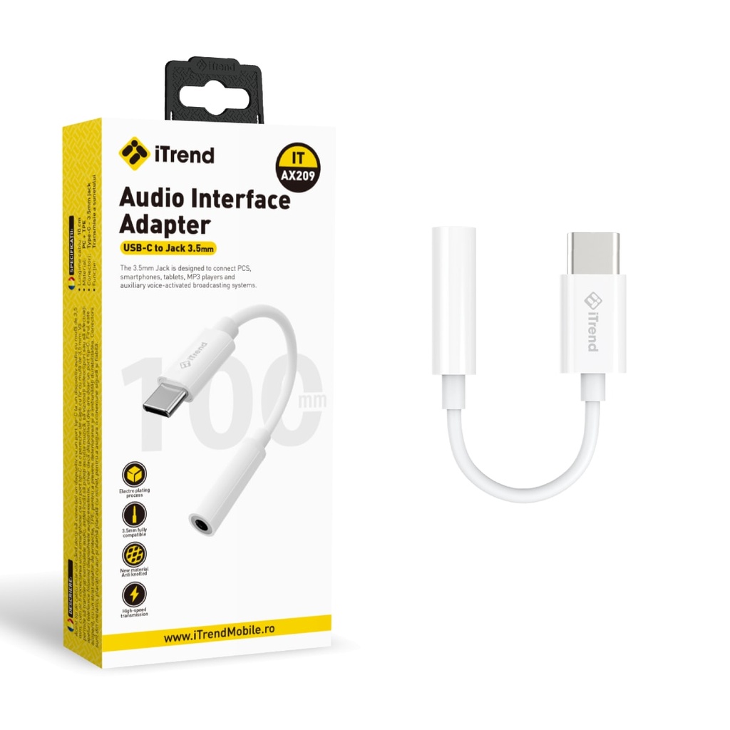 [AX209-WH] Cablu Audio, USB-C la 3.5mm (F), 10cm, ALB (AX209)