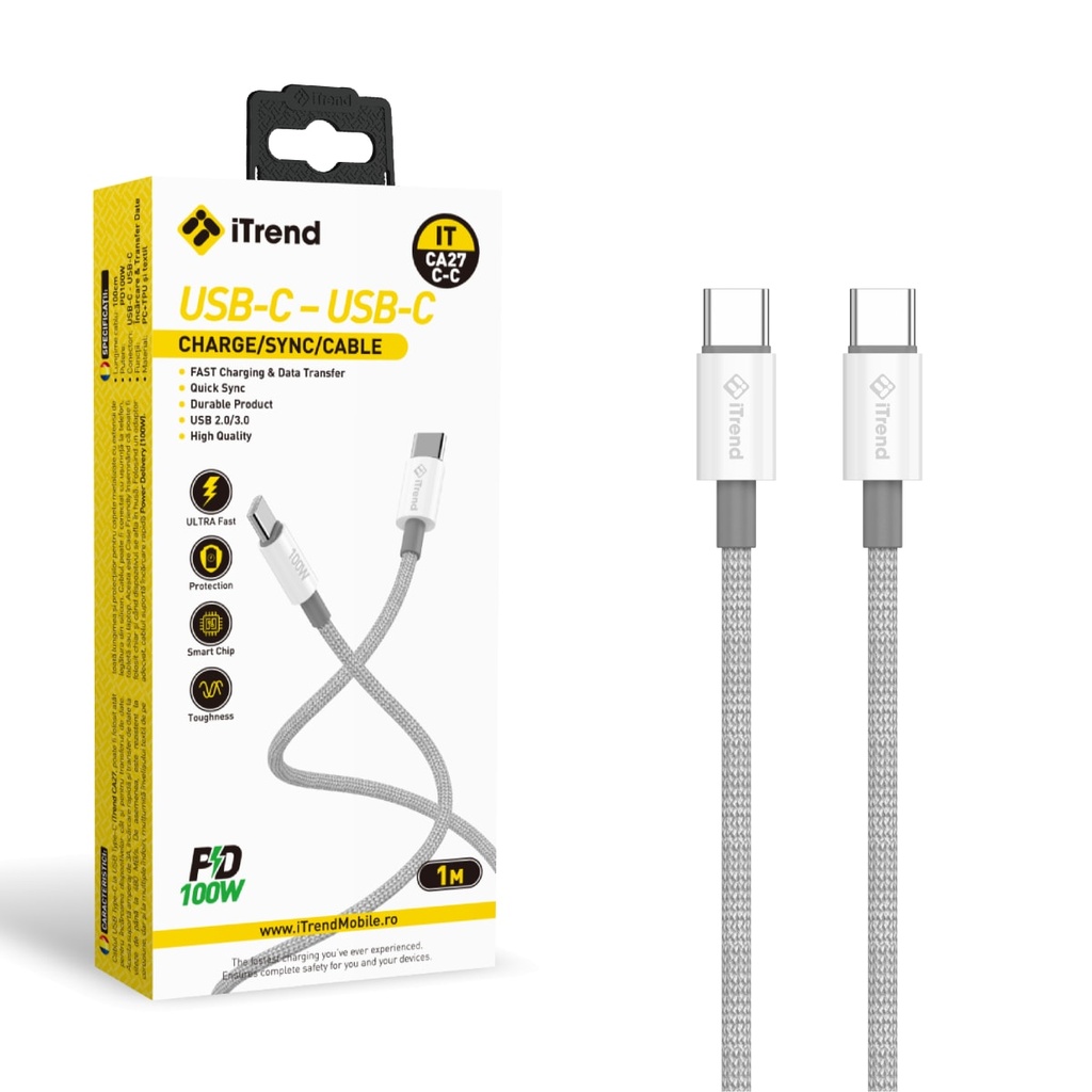 [CA27C-C-WH] Cablu Date si Incarcare, USB-C la USB-C, 1m, ALB (CA27C-C)