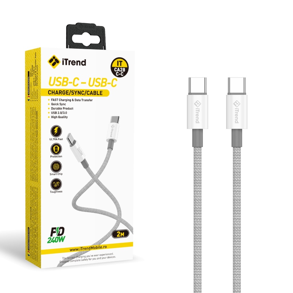 [CA28C-C-WH] Cablu Date si Incarcare, USB-C la USB-C, 2m, ALB (CA28C-C)
