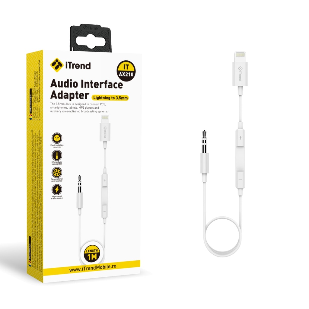 [AX210-WH] Audio Cable, Lightning to 3.5mm (F), 1m, WHITE (AX210)