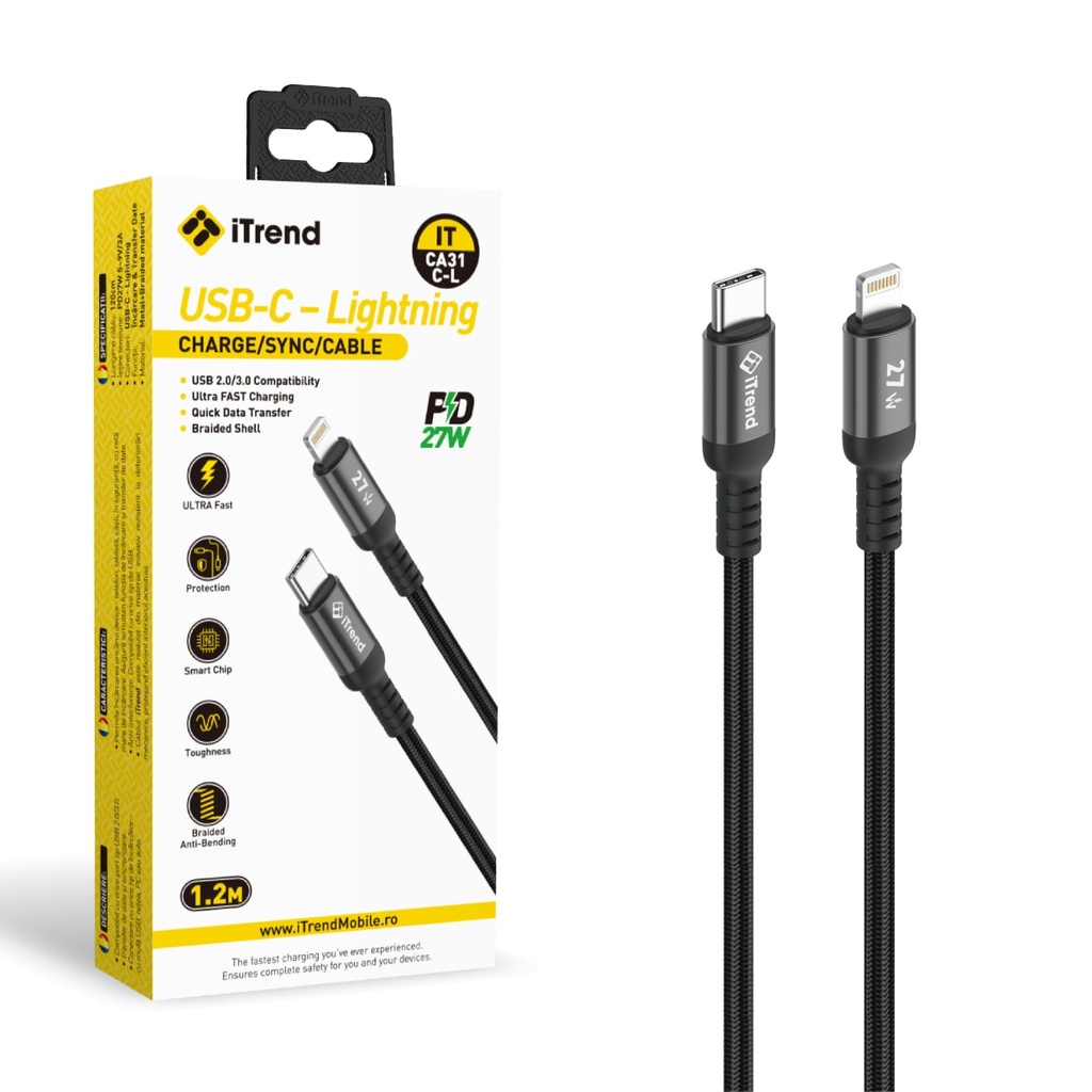 Data and Charging Cable, USB-C to Lightning, 1.2m, BLACK (CA31C-L)