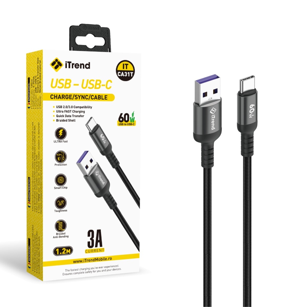 [CA31T-BK] Data and Charging Cable, USB-A to USB-C, 1.2m, BLACK (CA31T)