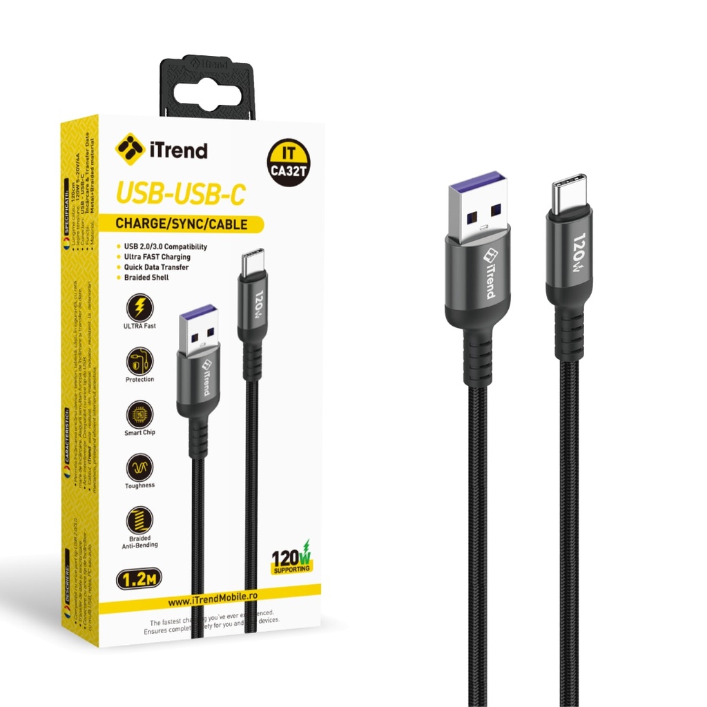 [CA32T-BK] Cablu Date si Incarcare, USB-A la USB-C, 1.2m, NEGRU (CA32T)