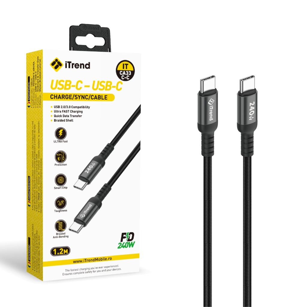 Data and Charging Cable, USB-C to USB-C, 1.2m, BLACK (CA33C-C)