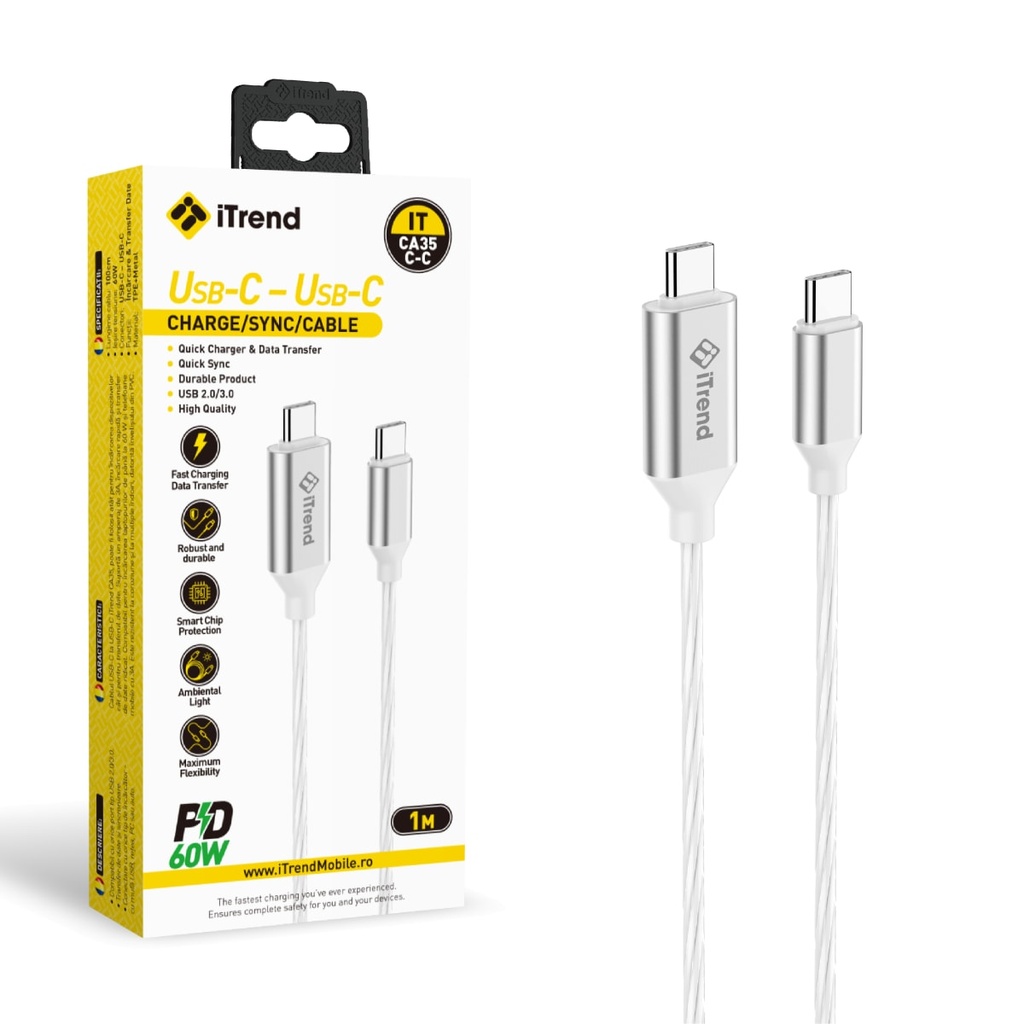 [CA35C-C-WH] Data and Charging Cable, USB-C to USB-C, 1m, WHITE (CA35C-C)