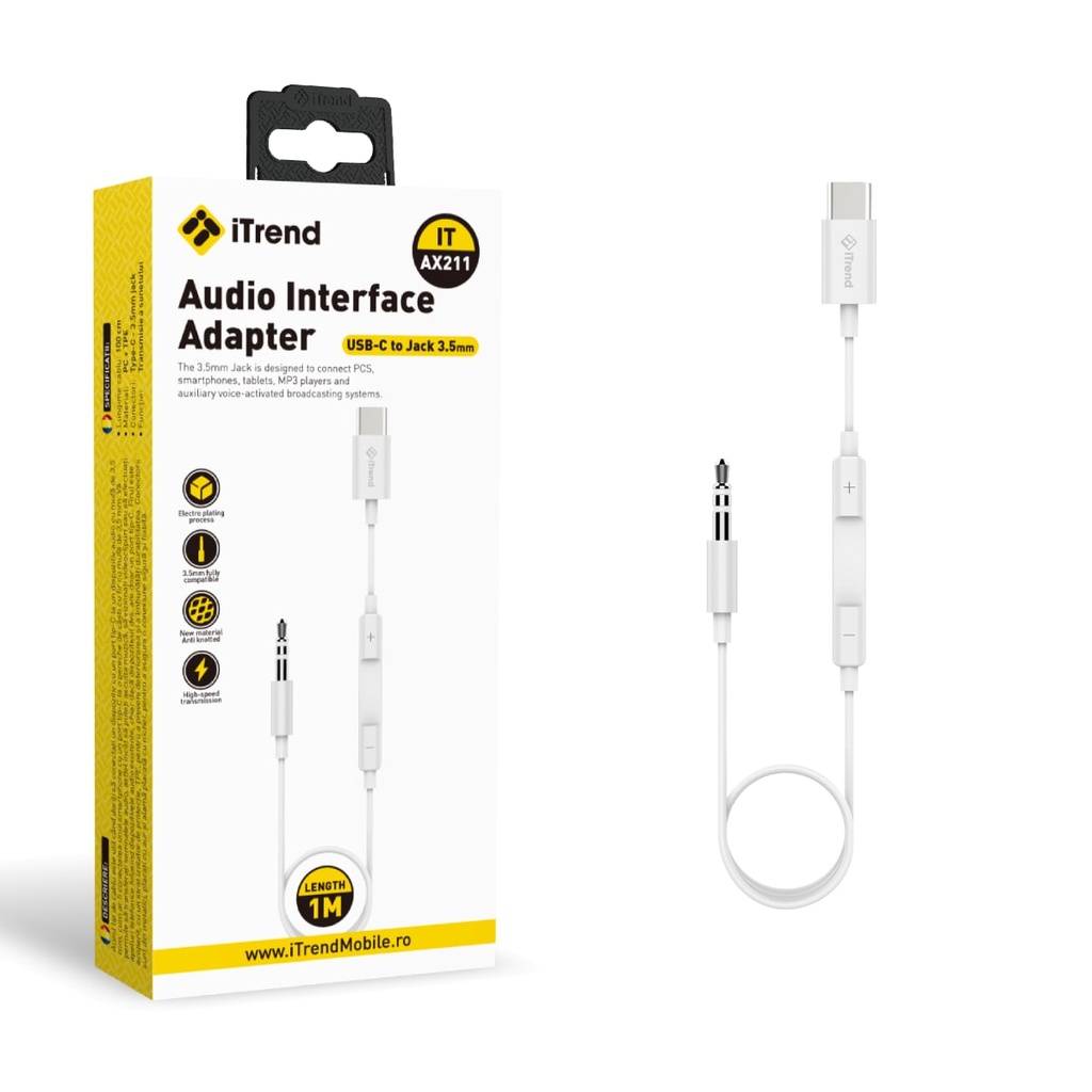 [AX211-WH] Cablu Audio, USB-C la 3.5mm (F), 1m, ALB (AX211)
