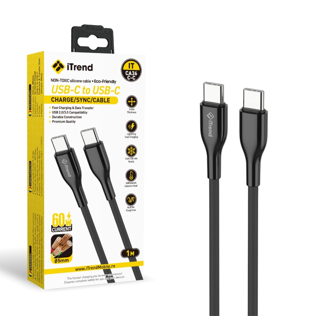 [CA36C-C-BK] Data and Charging Cable, USB-C to USB-C, 1m, BLACK (CA36C-C)