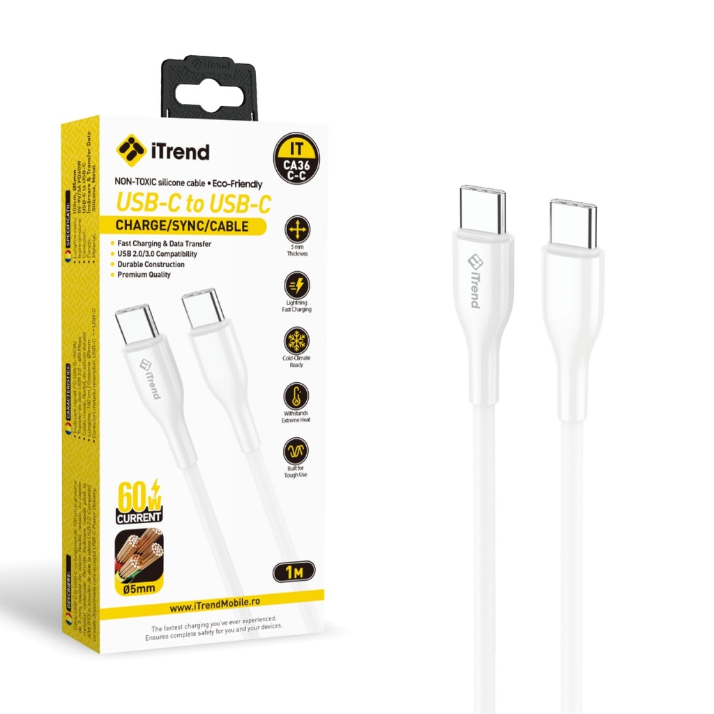 [CA36C-C-WH] Cablu Date si Incarcare, USB-C la USB-C, 1m, ALB (CA36C-C)