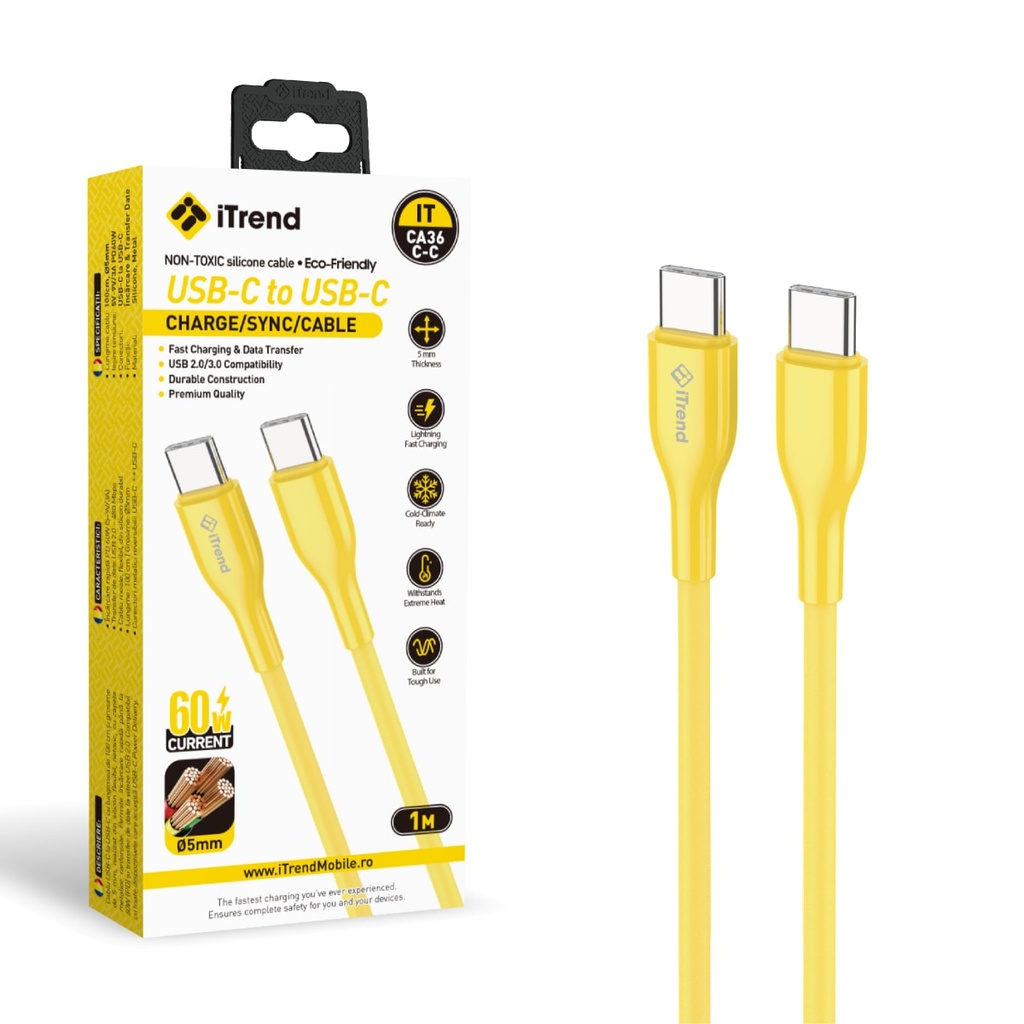 [CA36C-C-YL] Data and Charging Cable, USB-C to USB-C, 1m, YELLOW (CA36C-C)