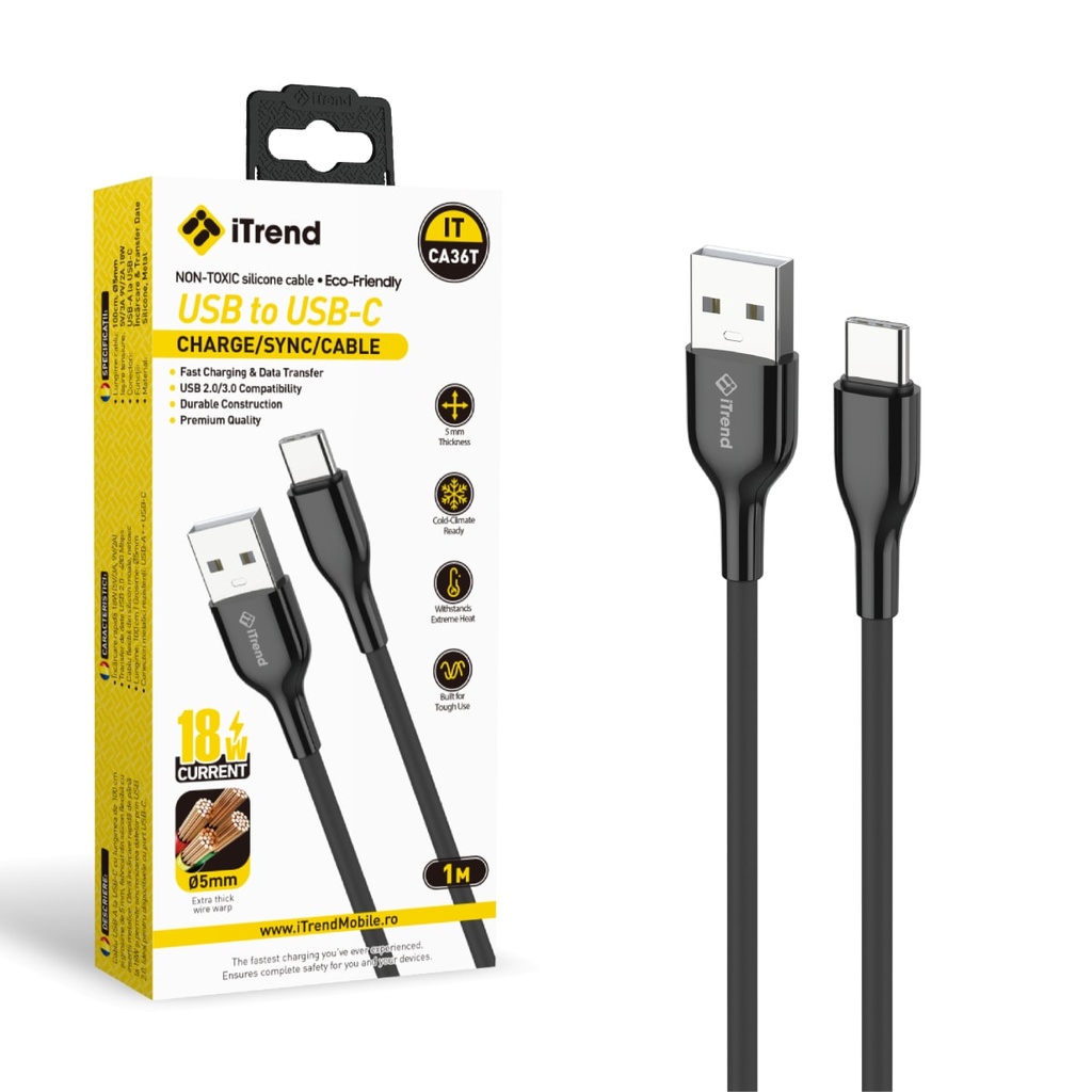 [CA36T-BK] Data and Charging Cable, USB-A to USB-C, 1m, BLACK (CA36T)