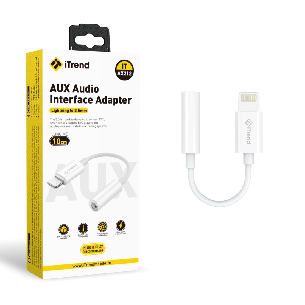 [AX212-WH] Cablu Audio, Lightning la 3.5mm (F), 10cm, ALB (AX212)
