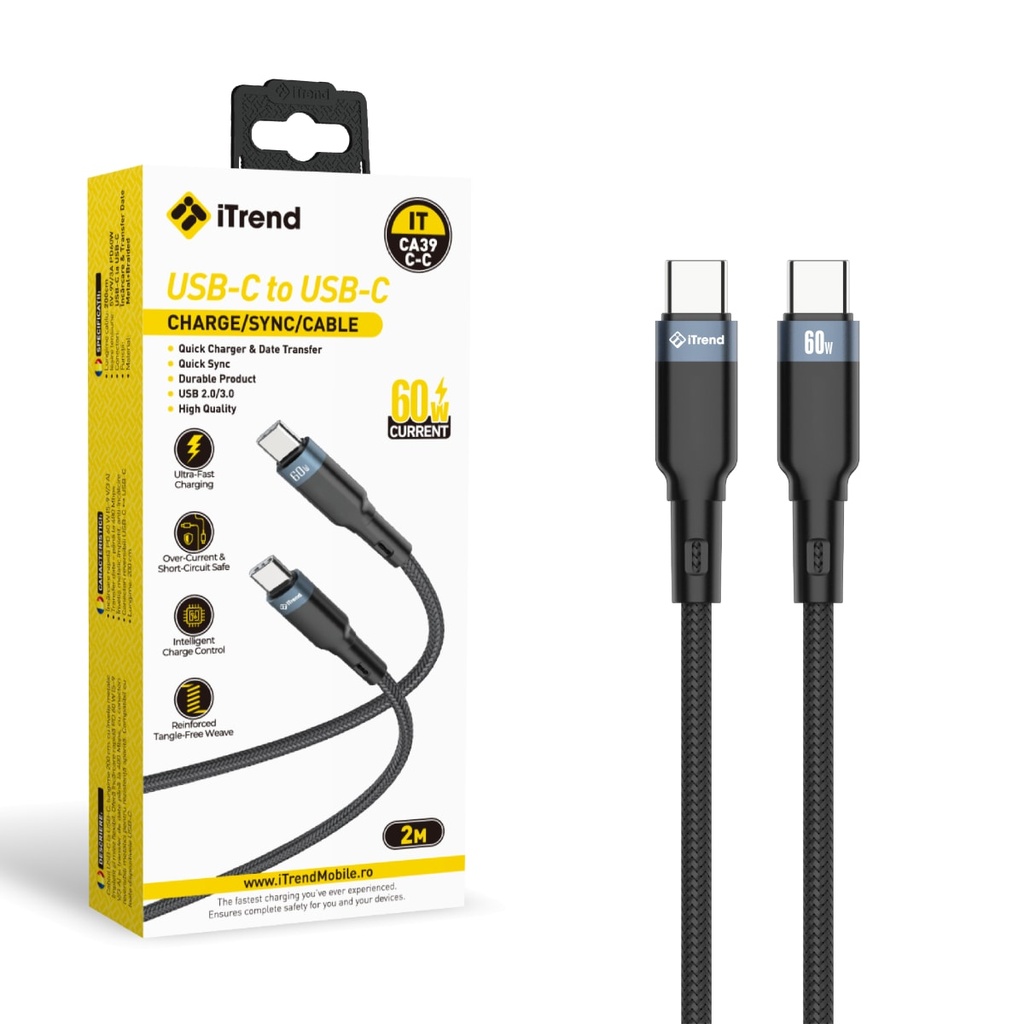 [CA39C-C-BK] Cablu Date si Incarcare, USB-C la USB-C, 2m, NEGRU (CA39C-C)