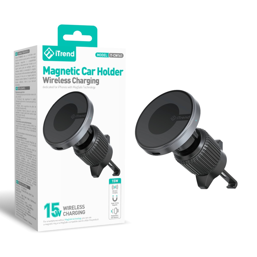 Wireless Car Charger, 15W, BLACK (CW161)