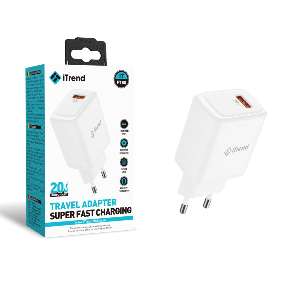 Incarcator Retea, 20W, 1xUSB-A, QC3.0, ALB (FT80)