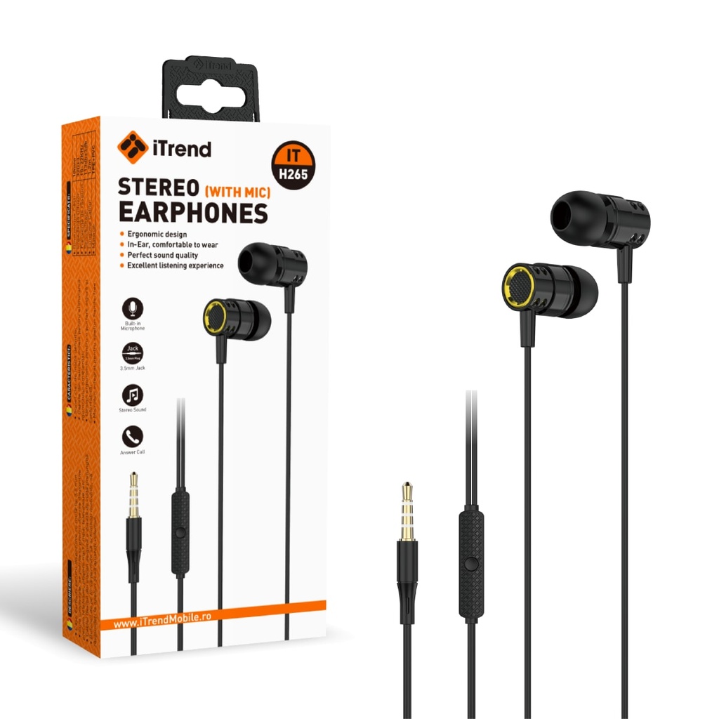 [H265-BK] Casti cu Fir, 3.5mm, 1.2m, In Ear, Microfon pe Fir, NEGRU (H265)