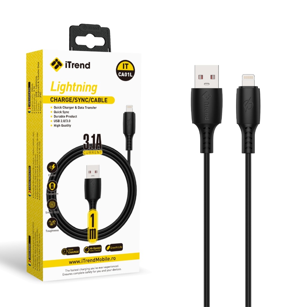 [CA01L-BK] Data and Charging Cable, USB-A to Lightning, 1m, BLACK (CA01L)
