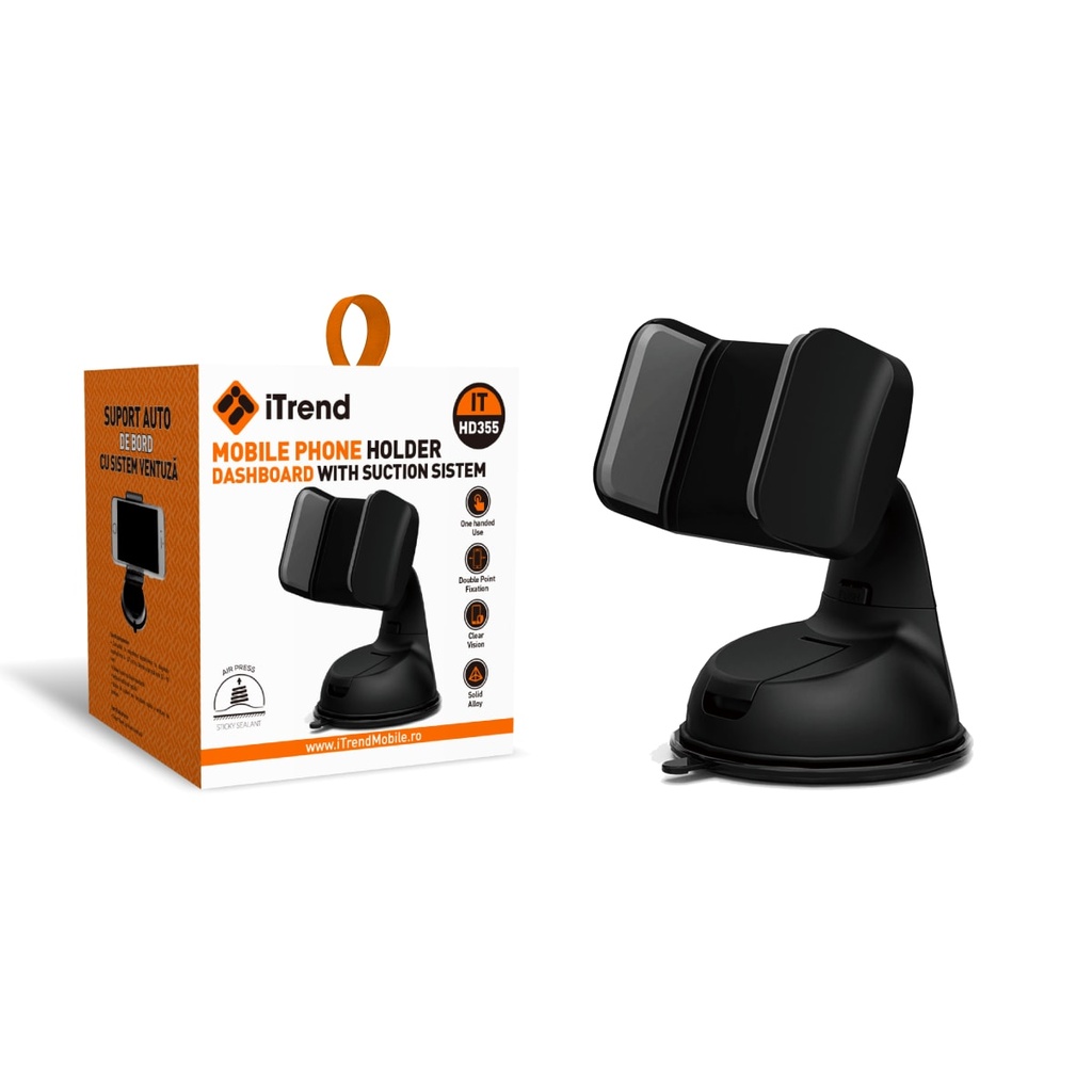 [HD355-BK] Car Holder, Mount Dashboard, Grip Clamp, Suction Cup, BLACK (HD355)