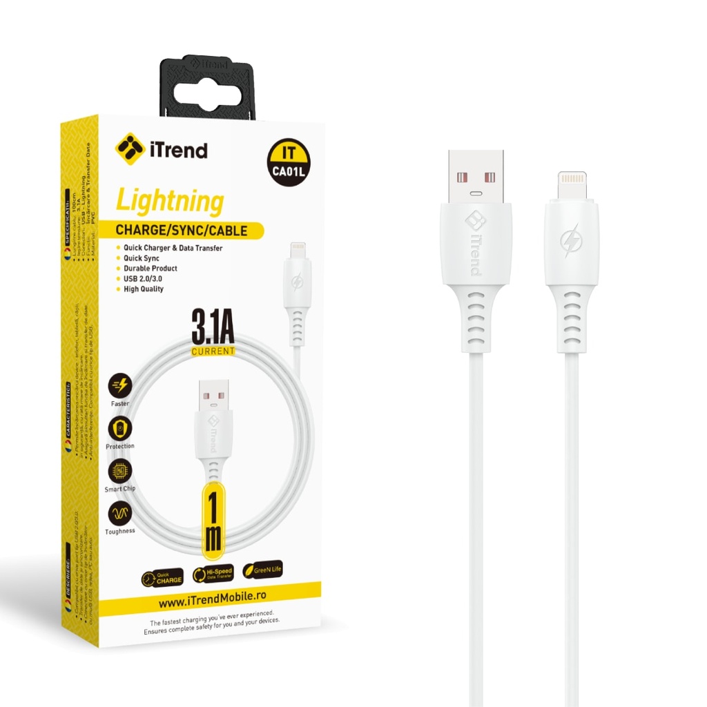 [CA01L-WH] Cablu Date si Incarcare, USB-A la Lightning, 1m, ALB (CA01L)