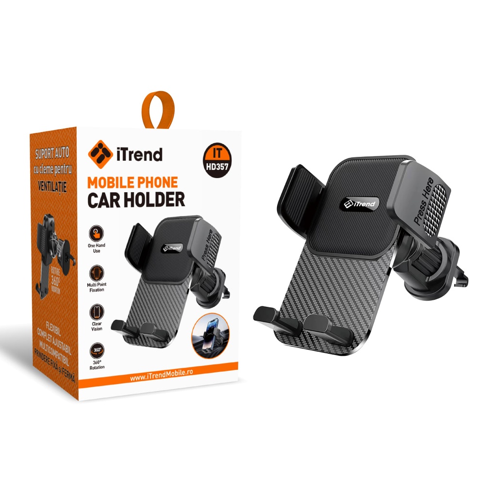 [HD357-BK] Suport Auto, Montaj Ventilatie, Fixare Cleme, NEGRU (HD357)