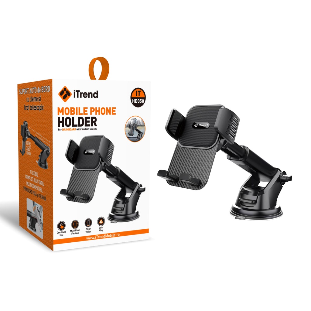 [HD358-BK] Suport Auto, Montaj Bord, Fixare Cleme, Brat Telescopic, NEGRU (HD358)