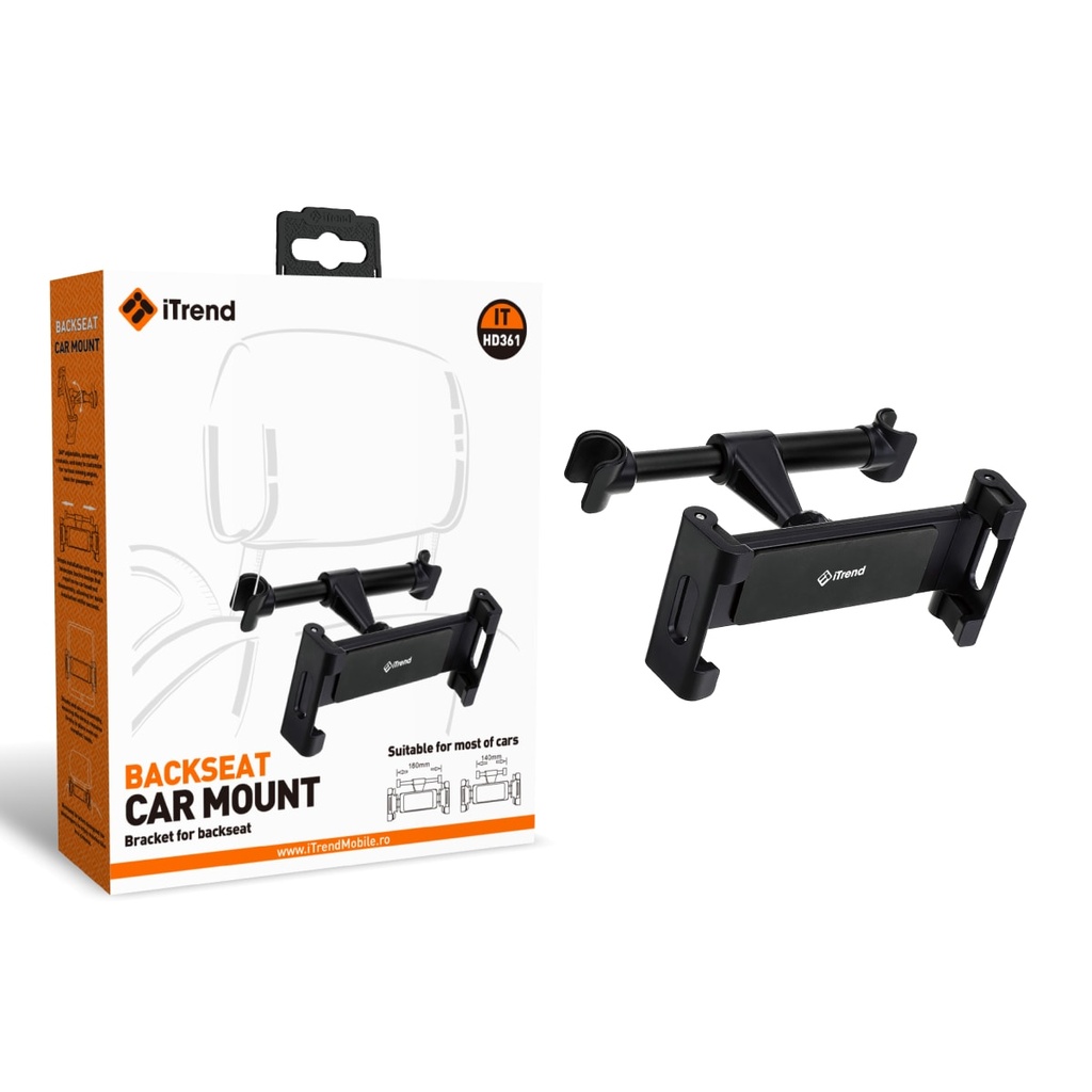 [HD361-BK] Car Holder, Mount Headrest, Grip Clamp, Extendable, BLACK (HD361)