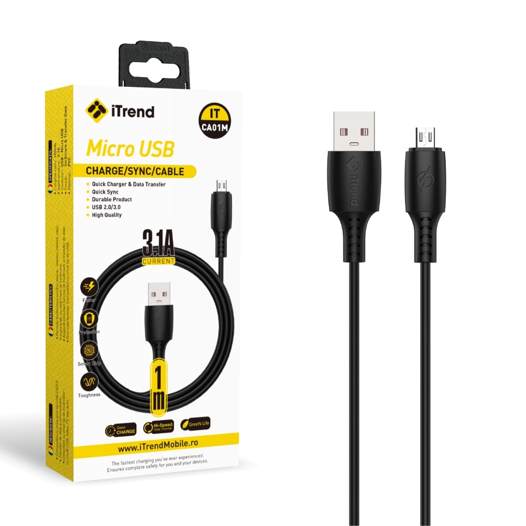 [CA01M-BK] Data and Charging Cable, USB-A to Micro-USB, 1m, BLACK (CA01M)