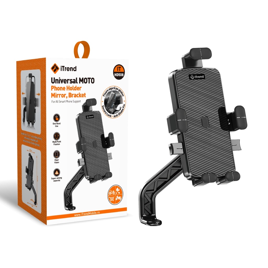 [HD508-BK] Suport Motocicleta, Montaj Oglinda, Fixare Cleme, NEGRU (HD508)