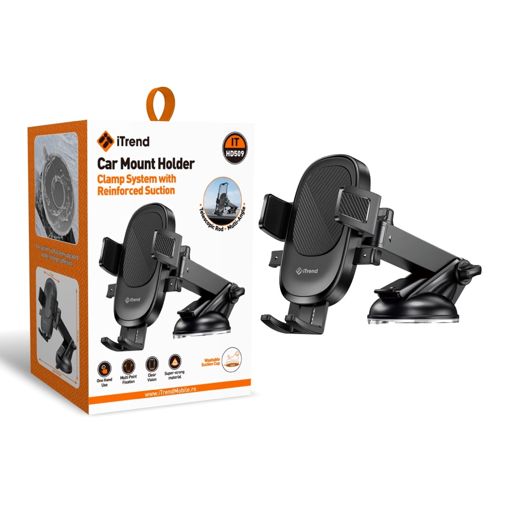 [HD509-BK] Suport Auto, Montaj Bord+Parbriz, Fixare Cleme, Ventuza, NEGRU (HD509)