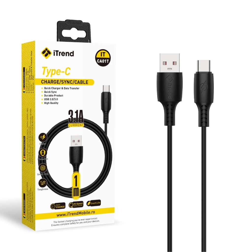 [CA01T-BK] Data and Charging Cable, USB-A to USB-C, 1m, BLACK (CA01T)