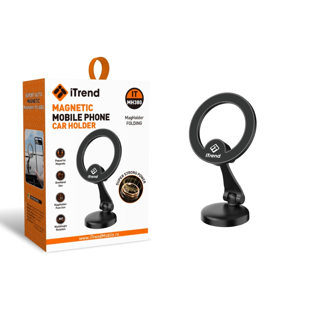 [MH380-BK] Suport Auto, Fixare Magnet, Pliabil, NEGRU (MH380)