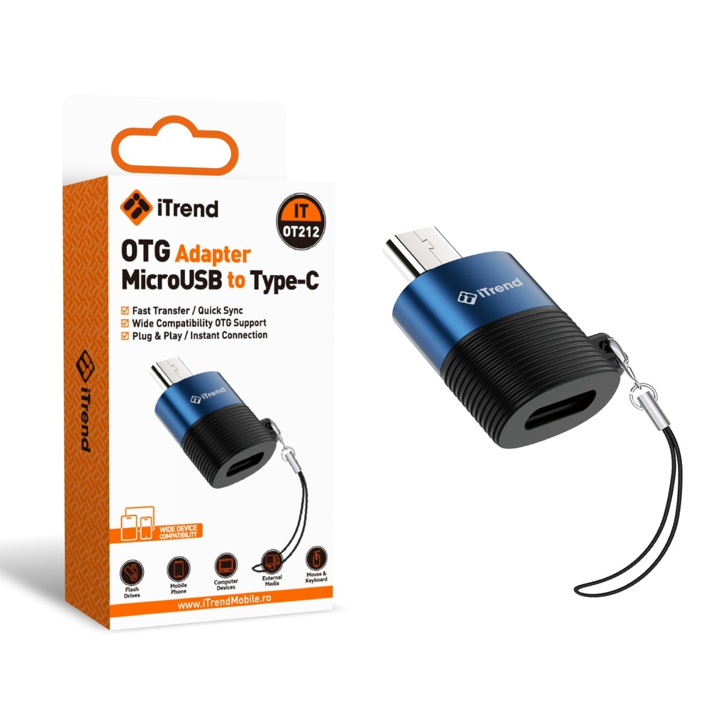[OT212-BL] Adaptor OTG, Micro-USB la USB-C, 20cm, Negru/BLUE (OT212)