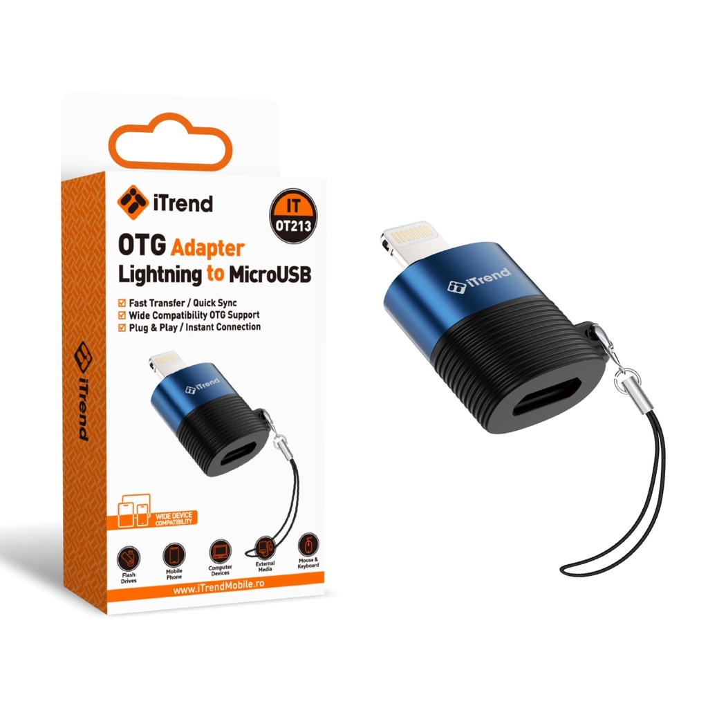 [OT213-BL] Adaptor OTG, Lightning la Micro-USB, 20cm, Negru/BLUE (OT213)