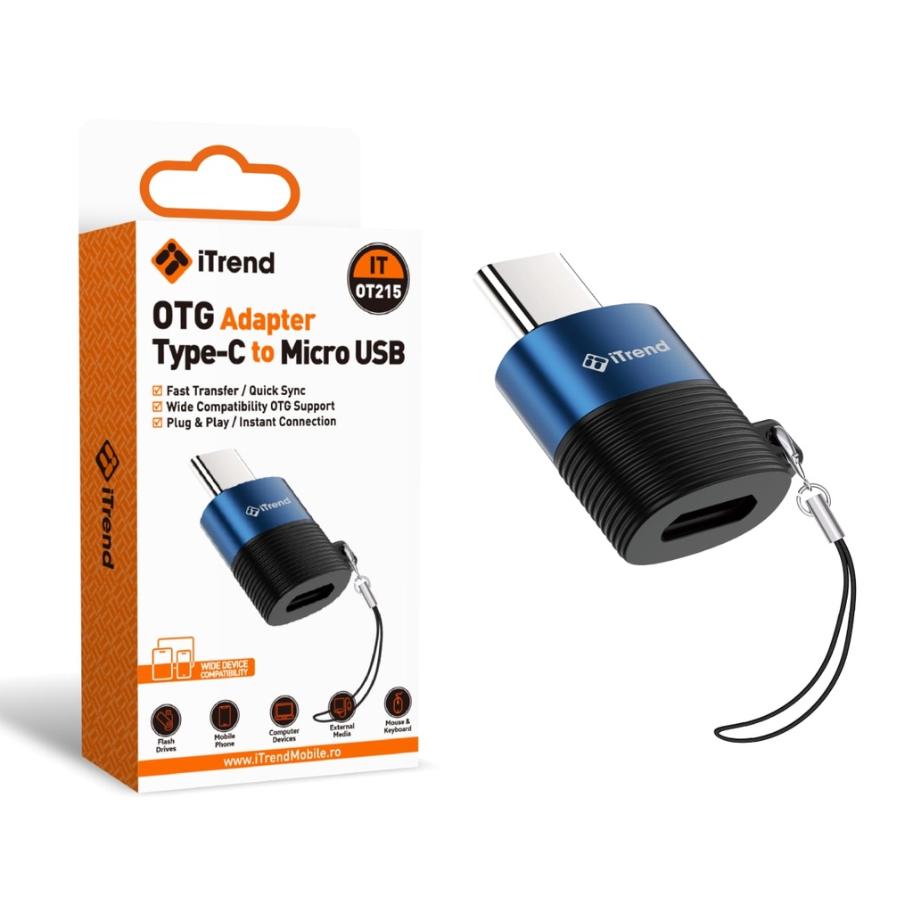 [OT215-BL] Adaptor OTG, USB-C la Micro-USB, 20cm, Negru/BLUE (OT215)