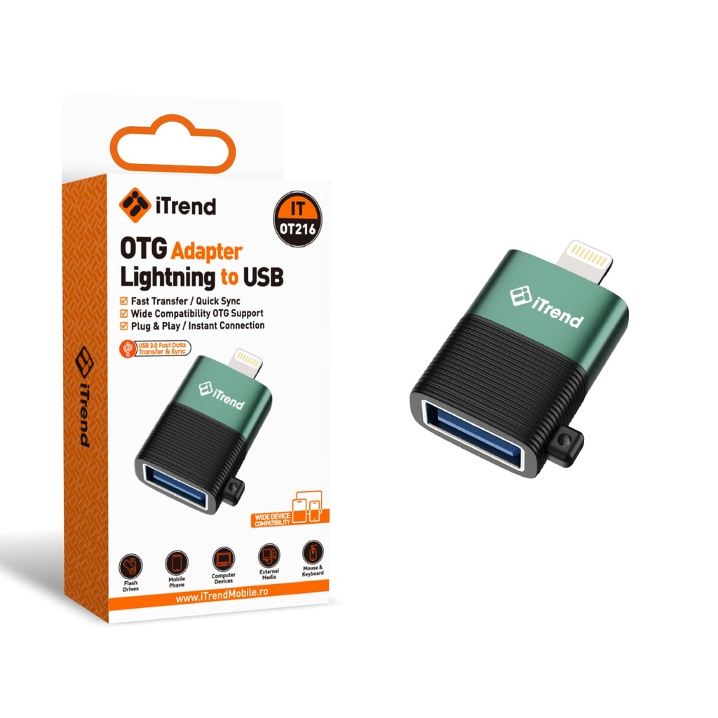 [OT216-GR] Adaptor OTG, Lightning la USB-A, 20cm, Negru/VERDE (OT216)